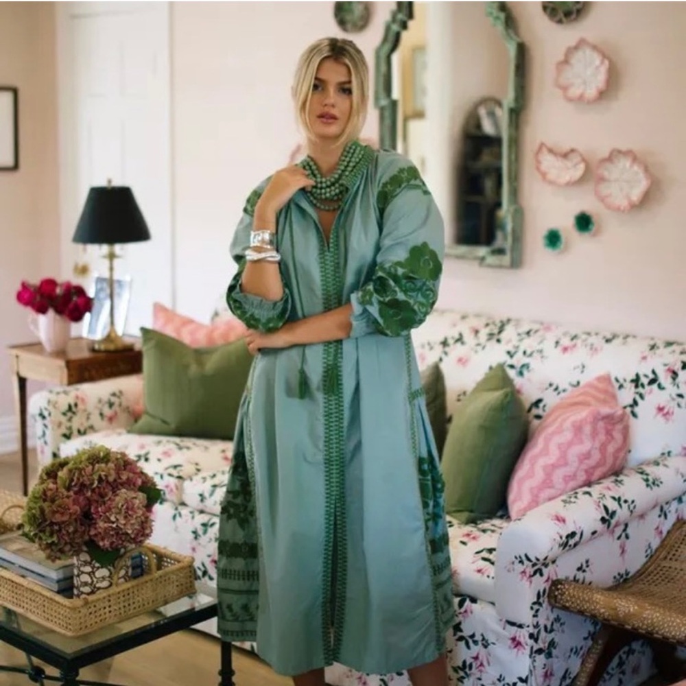 Light Green Embroidered Long Sleeve Dress
